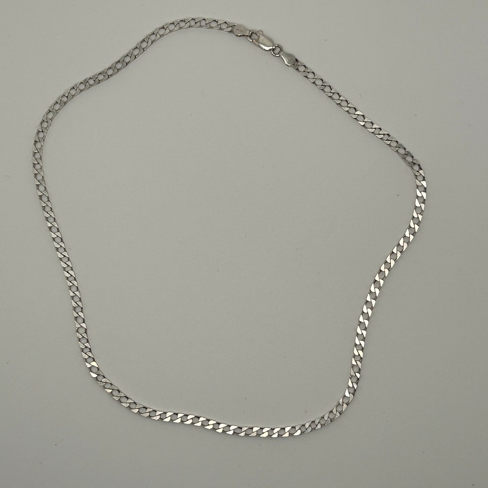 Sterling Silver 925 Flat Curb Link Chain Necklace 10.66g 18" Inch J05054